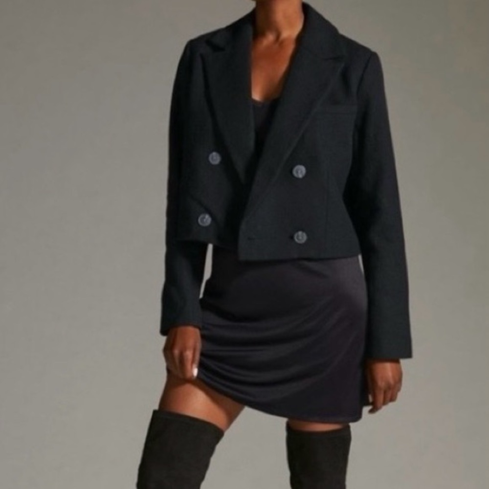 Anthropologie Black Double-Breasted cropped Jacket
